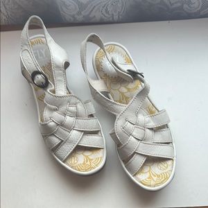 Fly London White Sandals with Strappy Design and Low Heel